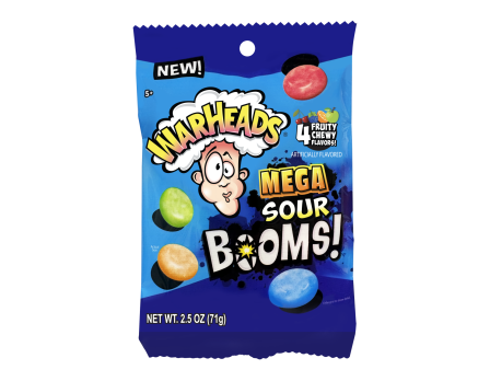 Waheads Warheads MEGA SOUR BOOMS Fruit Chew Peg Bag 2.5oz. 