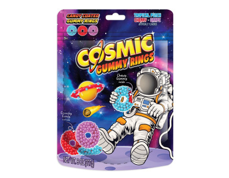 Cosmic Candy-Coated Gummy Rings Peg Bag 8oz.